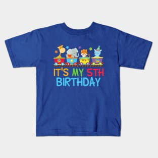 Cute Circus Animals 5th Birthday Party Kids T-Shirt